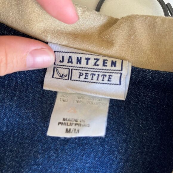 VTG Jantzen Denim Chore Coat Faux Suede Trim Utility Jacket M - Picture 6 of 8